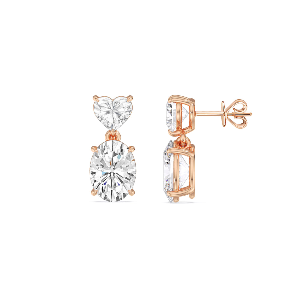 Elegance Heart and Oval Drop Studs with 18KT Rose Gold / Lab / 4 Cut Diamond in 14KT Rose Gold / Lab / 4 view 3
