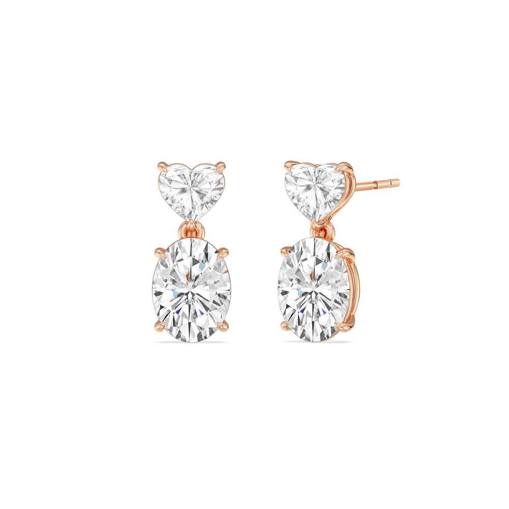 Elegance Heart and Oval Drop Studs with 18KT Rose Gold / Lab / 4 Cut Diamond in 14KT Rose Gold / Lab / 4 view 1
