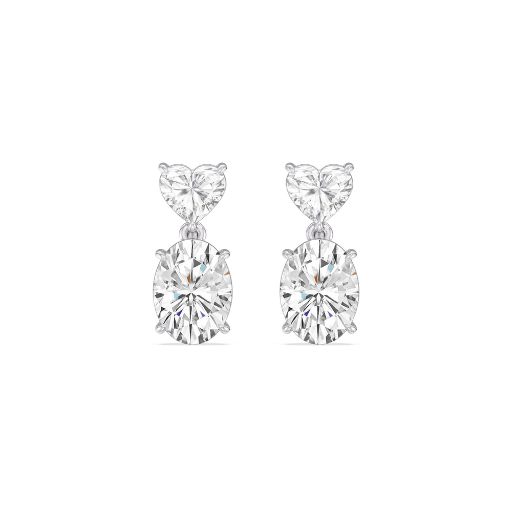 Elegance Heart and Oval Drop Studs with 18KT White Gold / Lab / 4 Cut Diamond in 14KT White Gold / Lab / 4 view 2
