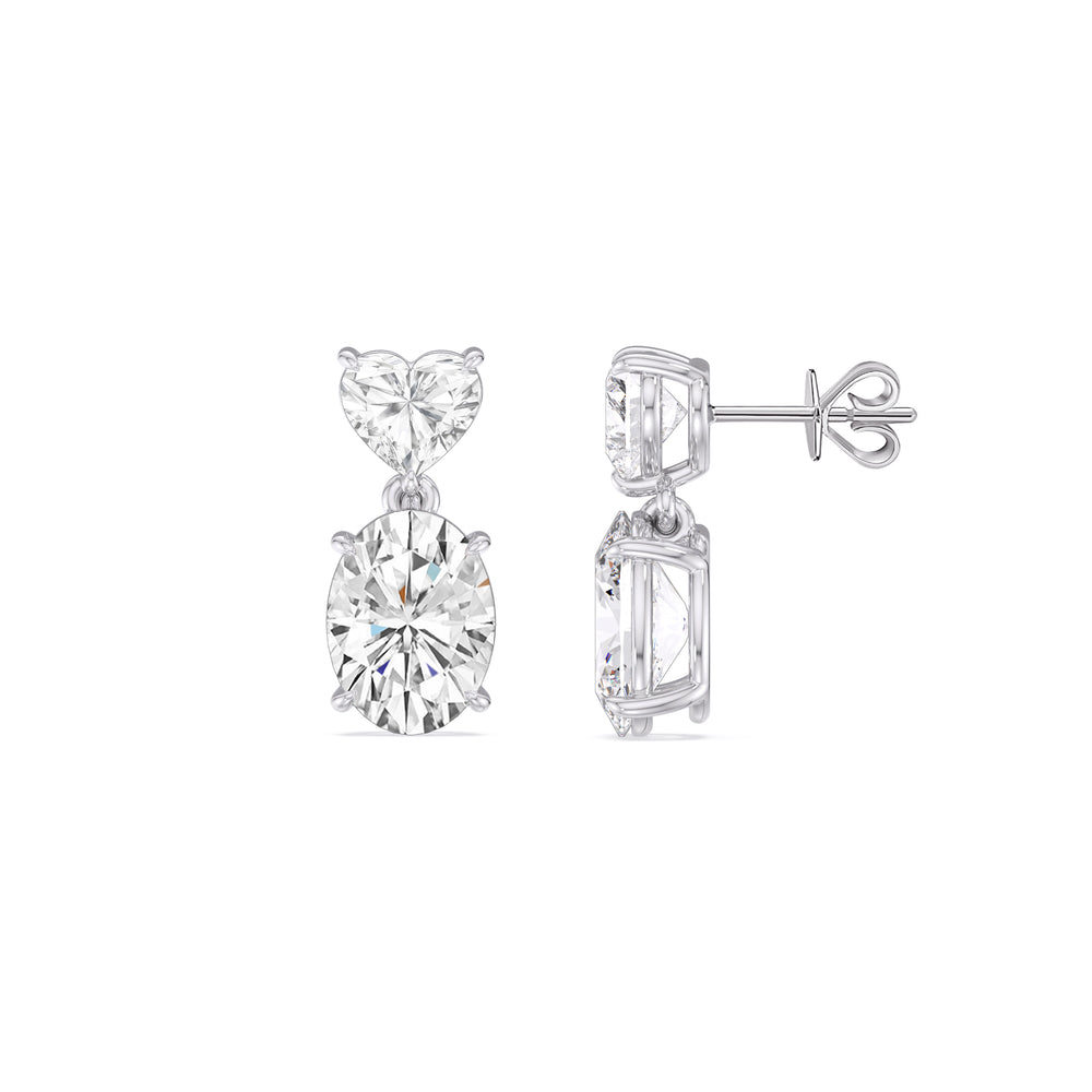 Elegance Heart and Oval Drop Studs with 18KT White Gold / Lab / 4 Cut Diamond in 14KT White Gold / Lab / 4 view 3
