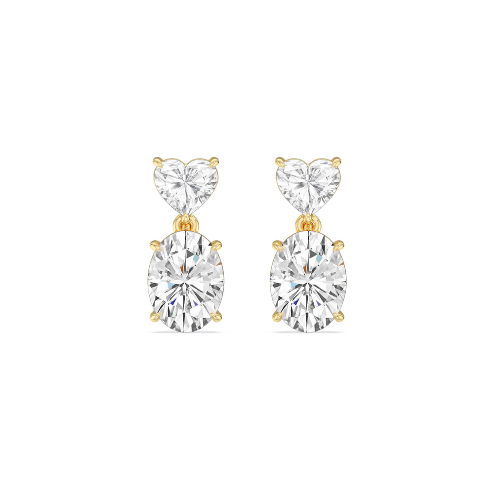 Elegance Heart and Oval Drop Studs with 18KT Yellow Gold / Lab / 4 Cut Diamond in 14KT Yellow Gold / Lab / 4 view 2
