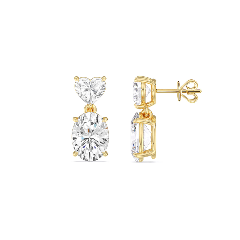 Elegance Heart and Oval Drop Studs with 18KT Yellow Gold / Lab / 4 Cut Diamond in 14KT Yellow Gold / Lab / 4 view 3
