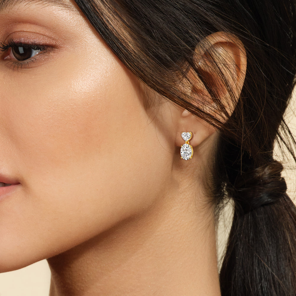 Elegance Heart and Oval Drop Studs with 18KT White Gold / Lab / 4 Cut Diamond in 14KT White Gold / Lab / 4 view 4
