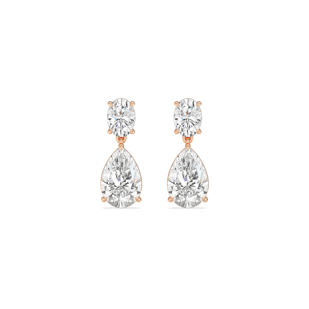 Elegance Oval and Pear Drop Studs with 18KT Rose Gold / Lab / 4 Cut Diamond in 14KT Rose Gold / Lab / 4 view 2
