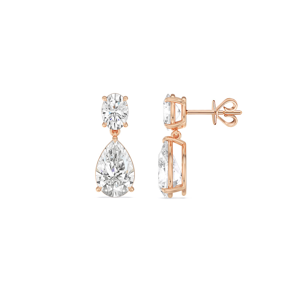 Elegance Oval and Pear Drop Studs with 18KT Rose Gold / Lab / 4 Cut Diamond in 14KT Rose Gold / Lab / 4 view 3
