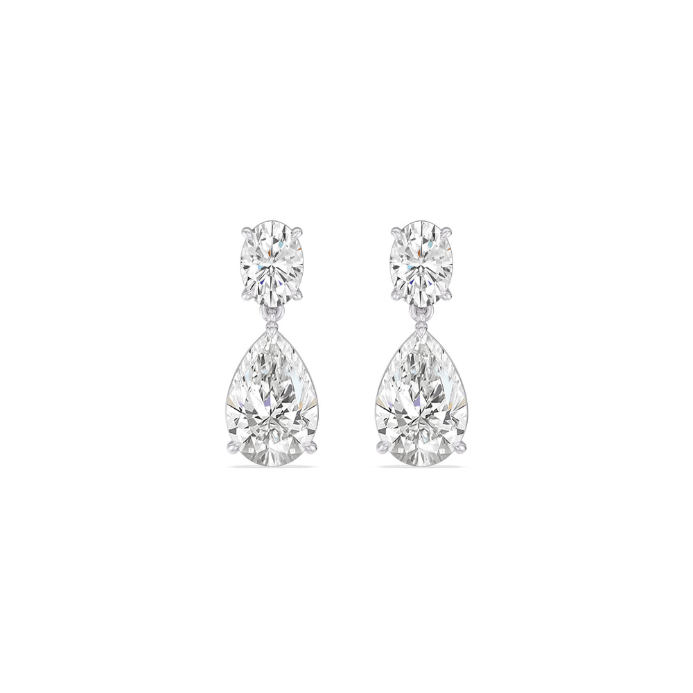 Elegance Oval and Pear Drop Studs with 18KT White Gold / Lab / 4 Cut Diamond in 14KT White Gold / Lab / 4 view 2
