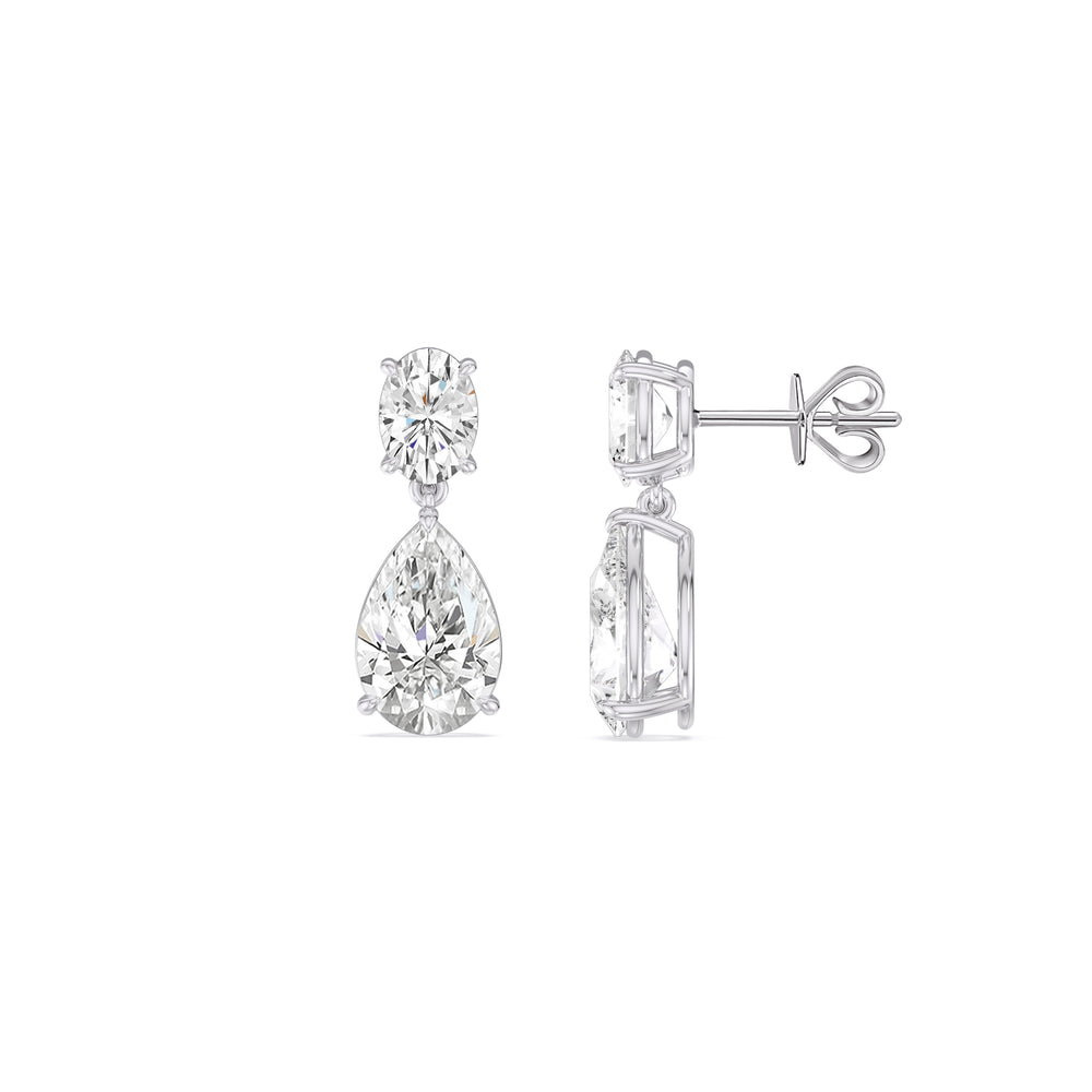 Elegance Oval and Pear Drop Studs with 18KT White Gold / Lab / 4 Cut Diamond in 14KT White Gold / Lab / 4 view 3
