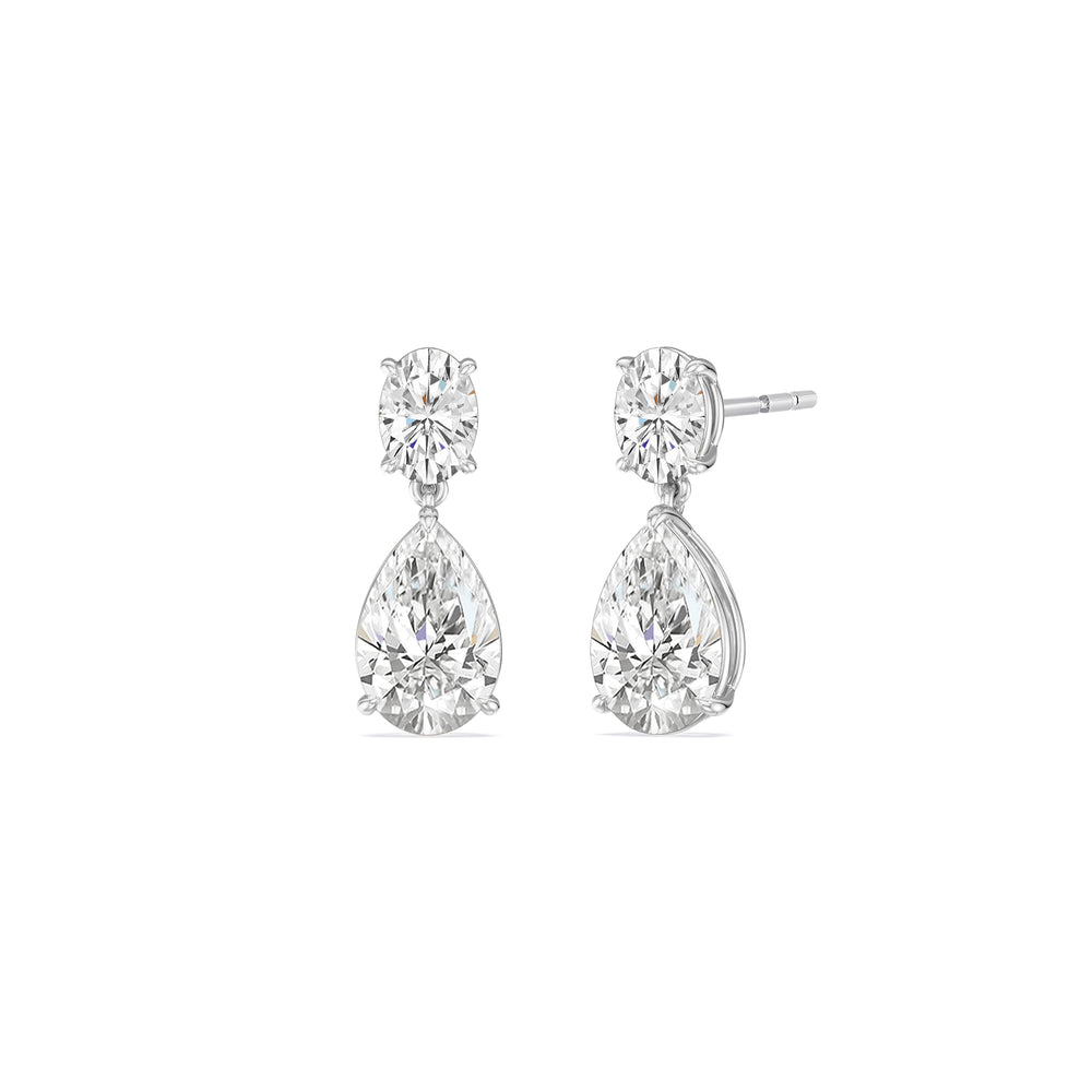 Elegance Oval and Pear Drop Studs with 18KT White Gold / Lab / 4 Cut Diamond in 14KT White Gold / Lab / 4 view 1
