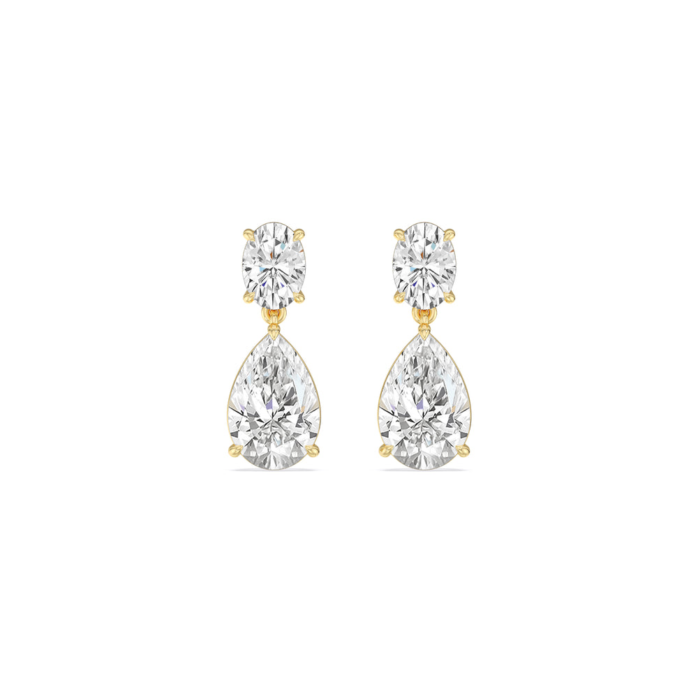 Elegance Oval and Pear Drop Studs with 18KT Yellow Gold / Lab / 4 Cut Diamond in 14KT Yellow Gold / Lab / 4 view 2
