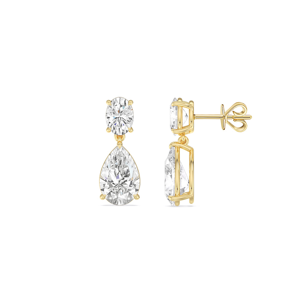 Elegance Oval and Pear Drop Studs with 18KT Yellow Gold / Lab / 4 Cut Diamond in 14KT Yellow Gold / Lab / 4 view 3
