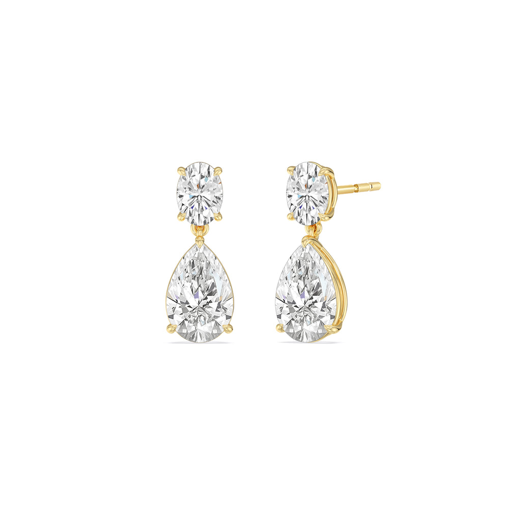 Elegance Oval and Pear Drop Studs with 18KT Yellow Gold / Lab / 4 Cut Diamond in 14KT Yellow Gold / Lab / 4 view 1
