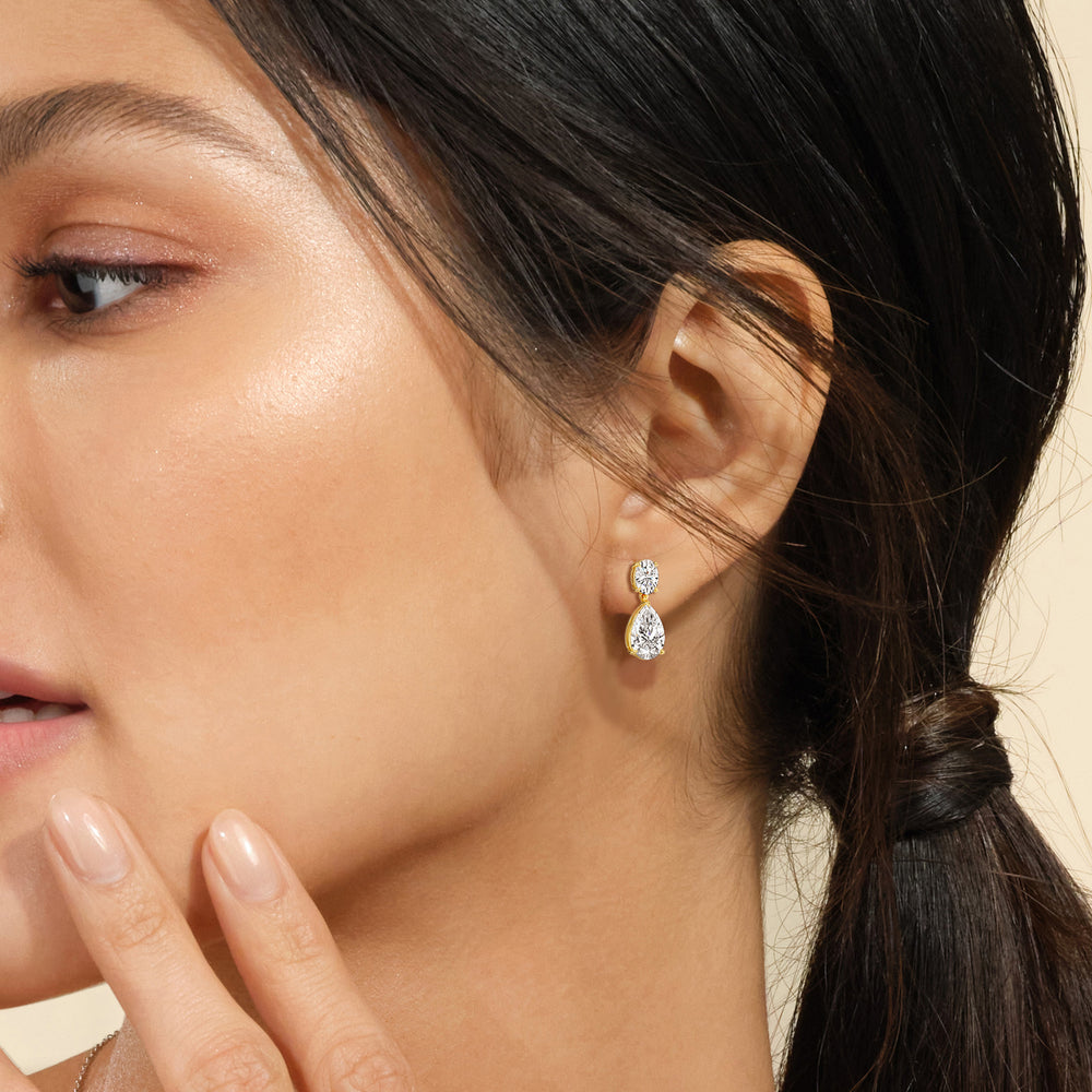 Elegance Oval and Pear Drop Studs with 18KT Yellow Gold / Lab / 4 Cut Diamond in 14KT Yellow Gold / Lab / 4 view 4
