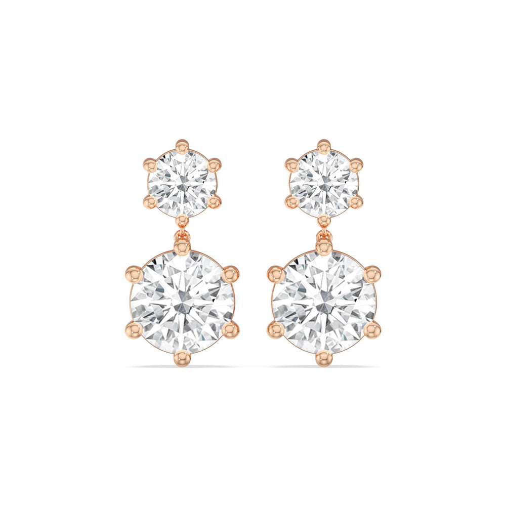 Diamond Duo Stud Earrings with 18KT Rose Gold / Lab / 4 Cut Diamond in 14KT Rose Gold / Lab / 4 view 4
