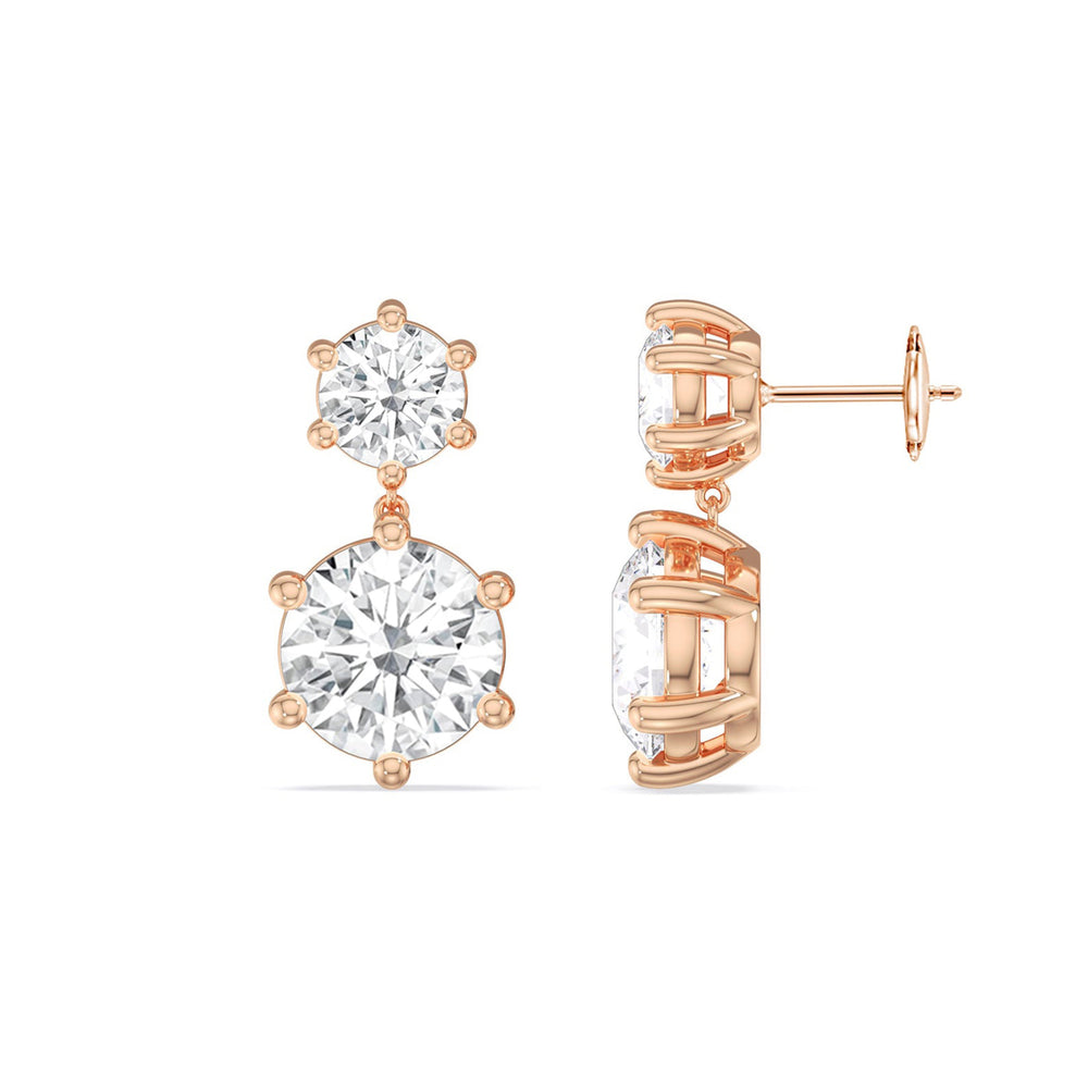 Diamond Duo Stud Earrings with 18KT Rose Gold / Lab / 4 Cut Diamond in 14KT Rose Gold / Lab / 4 view 5
