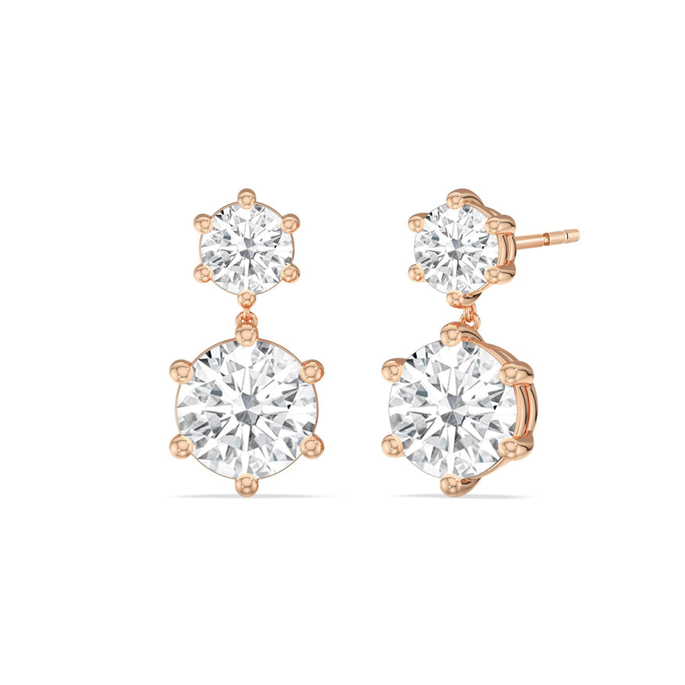 Diamond Duo Stud Earrings with 18KT Rose Gold / Lab / 4 Cut Diamond in 14KT Rose Gold / Lab / 4 view 1
