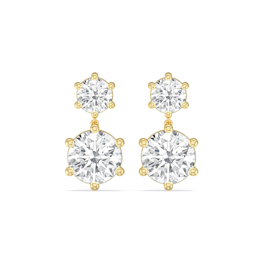 Diamond Duo Stud Earrings with 18KT Yellow Gold / Lab / 4 Cut Diamond in 14KT Yellow Gold / Lab / 4 view 4
