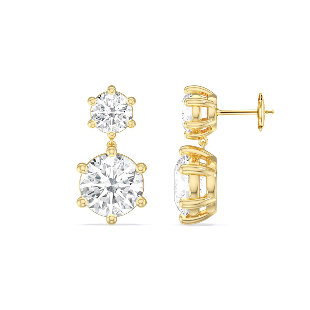 Diamond Duo Stud Earrings with 18KT Yellow Gold / Lab / 4 Cut Diamond in 14KT Yellow Gold / Lab / 4 view 5
