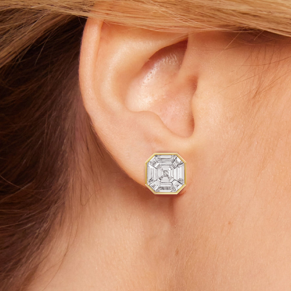 Ottavia Composite Diamond Stud Earrings with Platinum / Lab / 5 3/4 Cut Diamond in 14KT Platinum / Lab / 5 3/4 view 2

