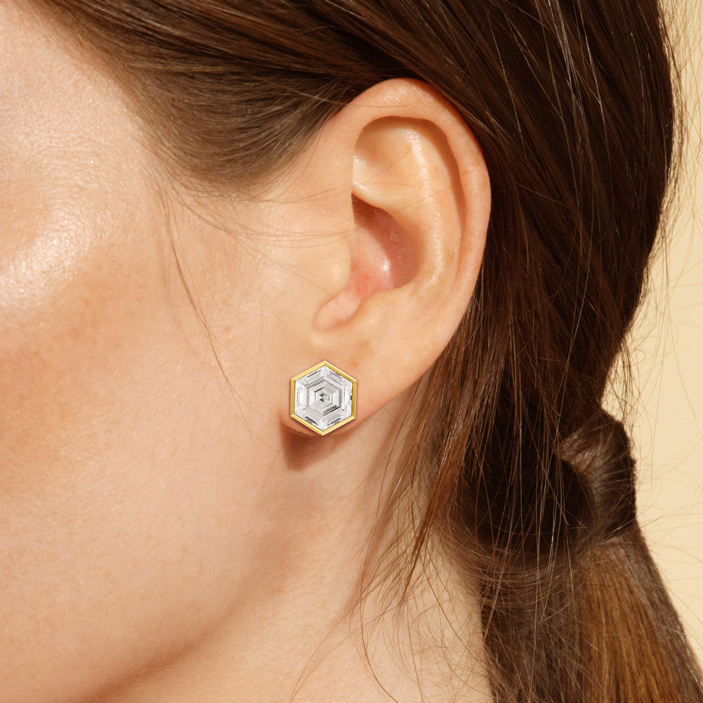 Juno Hexagon Composite Diamond Stud Earrings with 18KT Rose Gold / Lab / 5 Cut Diamond in 14KT Rose Gold / Lab / 5 view 3
