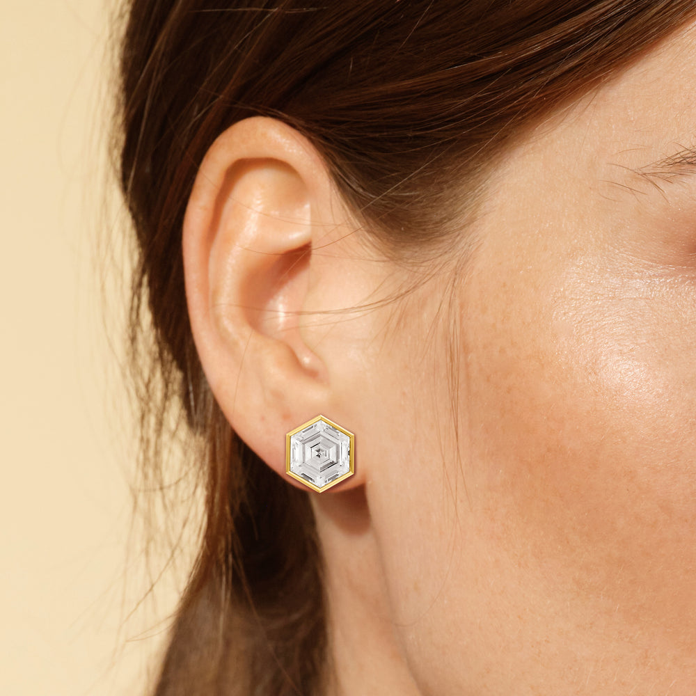 Juno Hexagon Composite Diamond Stud Earrings with 18KT Rose Gold / Lab / 5 Cut Diamond in 14KT Rose Gold / Lab / 5 view 2

