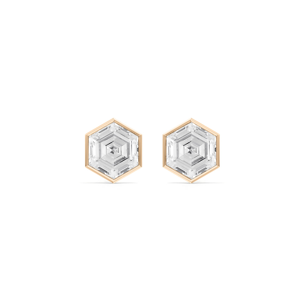 Juno Hexagon Composite Diamond Stud Earrings with 18KT Rose Gold / Lab / 5 Cut Diamond in 14KT Rose Gold / Lab / 5 view 4
