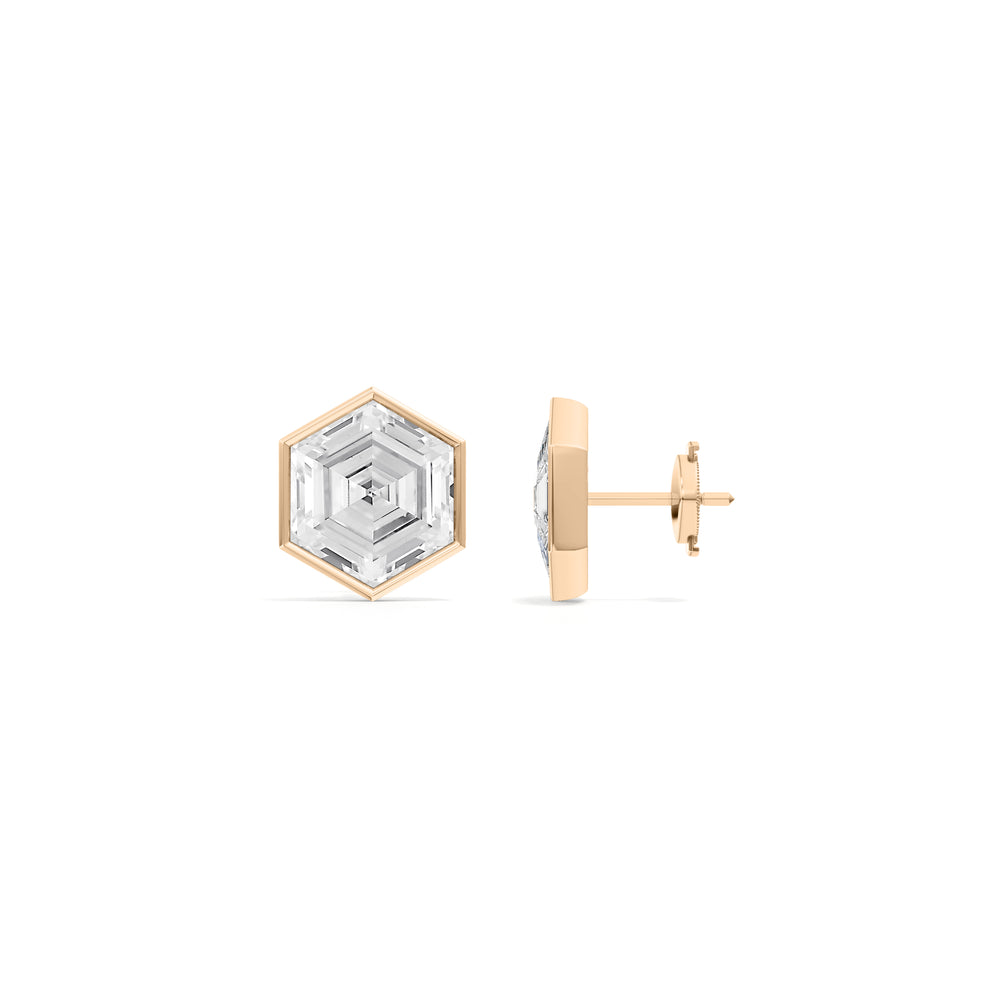 Juno Hexagon Composite Diamond Stud Earrings with 18KT Rose Gold / Lab / 5 Cut Diamond in 14KT Rose Gold / Lab / 5 view 5
