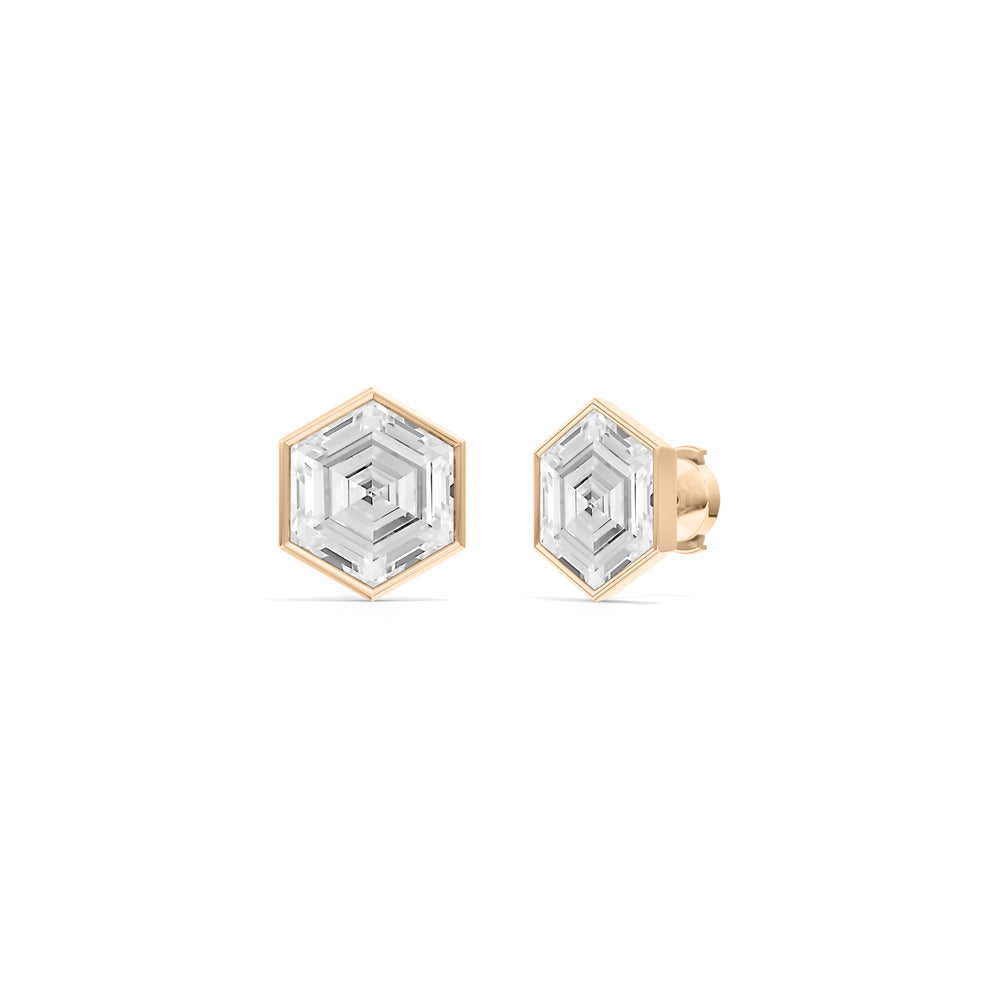 Juno Hexagon Composite Diamond Stud Earrings with 18KT Rose Gold / Lab / 5 Cut Diamond in 14KT Rose Gold / Lab / 5 view 1
