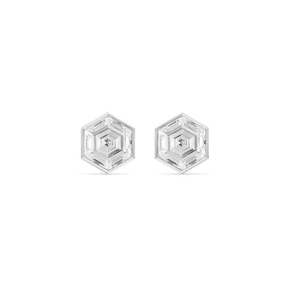 Juno Hexagon Composite Diamond Stud Earrings with Platinum / Lab / 5 Cut Diamond in 14KT Platinum / Lab / 5 view 4
