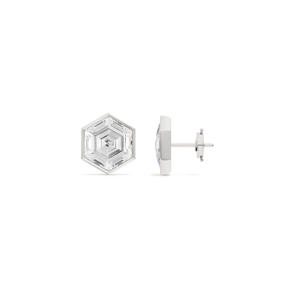 Juno Hexagon Composite Diamond Stud Earrings with Platinum / Lab / 5 Cut Diamond in 14KT Platinum / Lab / 5 view 5

