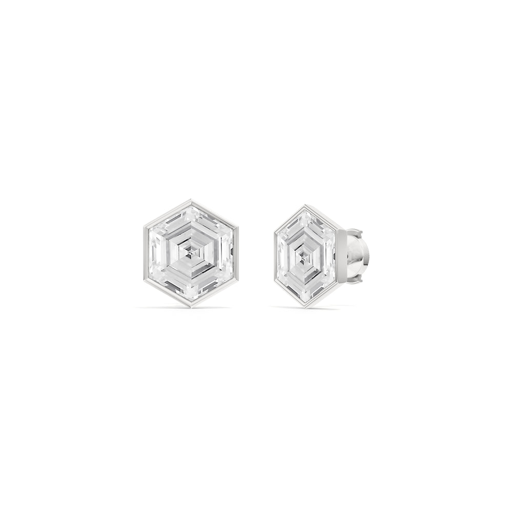 Juno Hexagon Composite Diamond Stud Earrings with Platinum / Lab / 5 Cut Diamond in 14KT Platinum / Lab / 5 view 1
