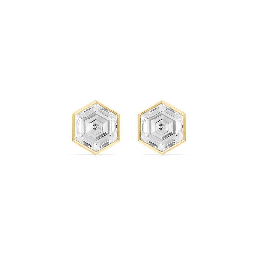 Juno Hexagon Composite Diamond Stud Earrings with 18KT Yellow Gold / Lab / 5 Cut Diamond in 14KT Yellow Gold / Lab / 5 view 4
