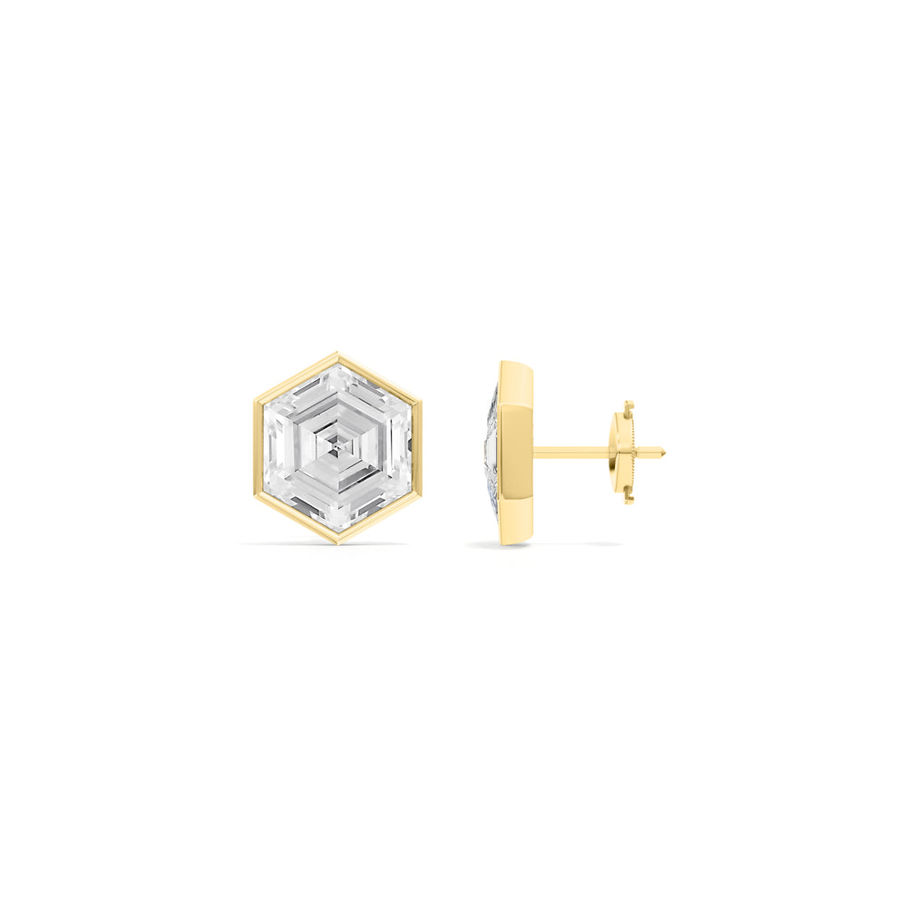 Juno Hexagon Composite Diamond Stud Earrings with 18KT Yellow Gold / Lab / 5 Cut Diamond in 14KT Yellow Gold / Lab / 5 view 5
