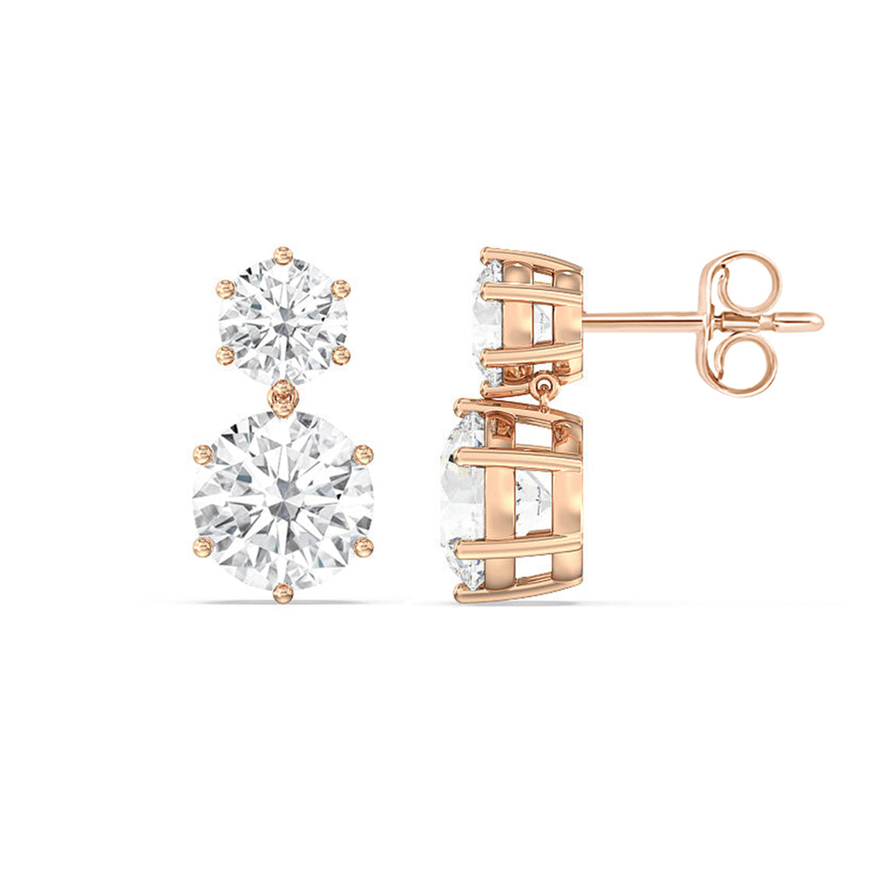 Diamond Duo Stud Earrings with 18KT Rose Gold / Lab / 2 Cut Diamond in 14KT Rose Gold / Lab / 2 view 5
