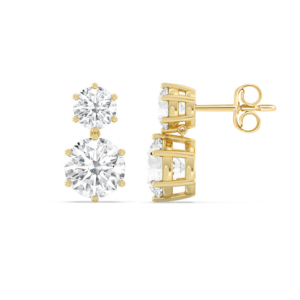 Diamond Duo Stud Earrings with 18KT Yellow Gold / Lab / 2 Cut Diamond in 14KT Yellow Gold / Lab / 2 view 5
