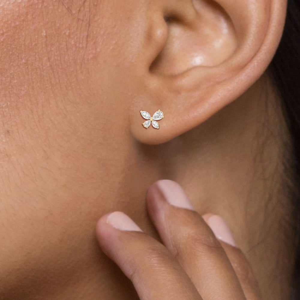 Marsilea Studs with 14KT White Gold / Lab / 1/2 Cut Diamond in 14KT White Gold / Lab / 1/2 view 4
