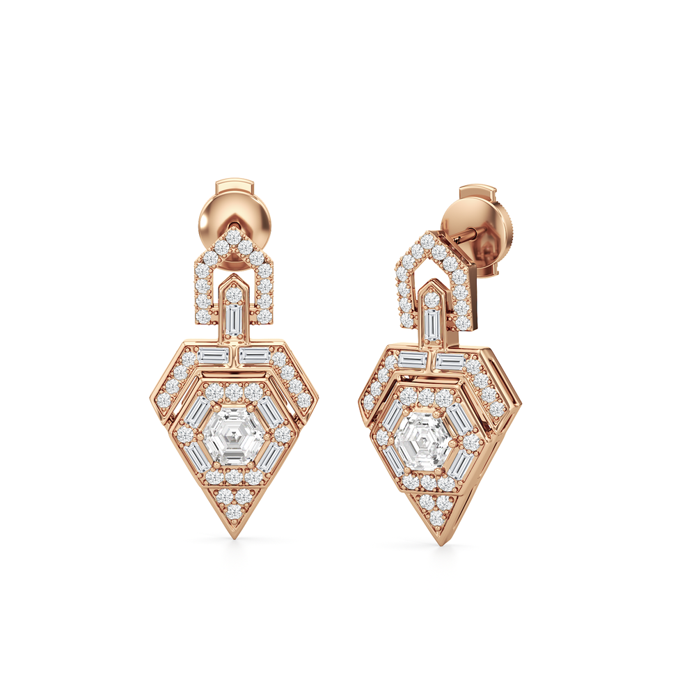 The Ziggurat Earrings with 18KT Rose Gold / Lab / 2 Cut Diamond in 14KT Rose Gold / Lab / 2 view 2
