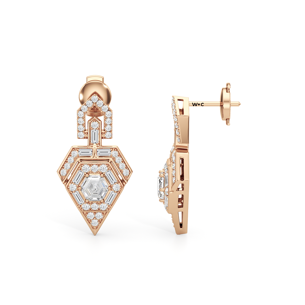 The Ziggurat Earrings with 18KT Rose Gold / Lab / 2 Cut Diamond in 14KT Rose Gold / Lab / 2 view 7
