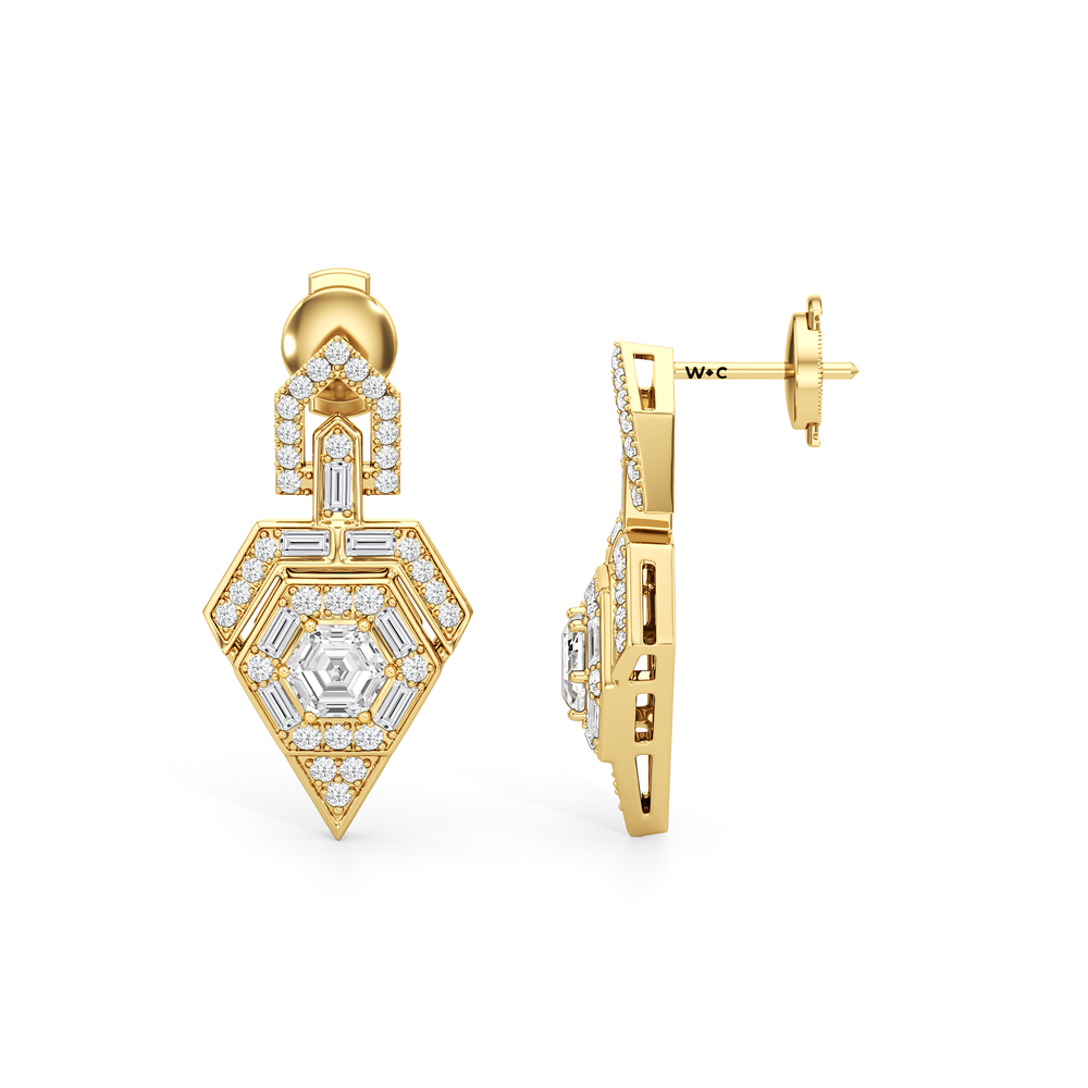 The Ziggurat Earrings with 18KT Yellow Gold / Lab / 2 Cut Diamond in 14KT Yellow Gold / Lab / 2 view 7
