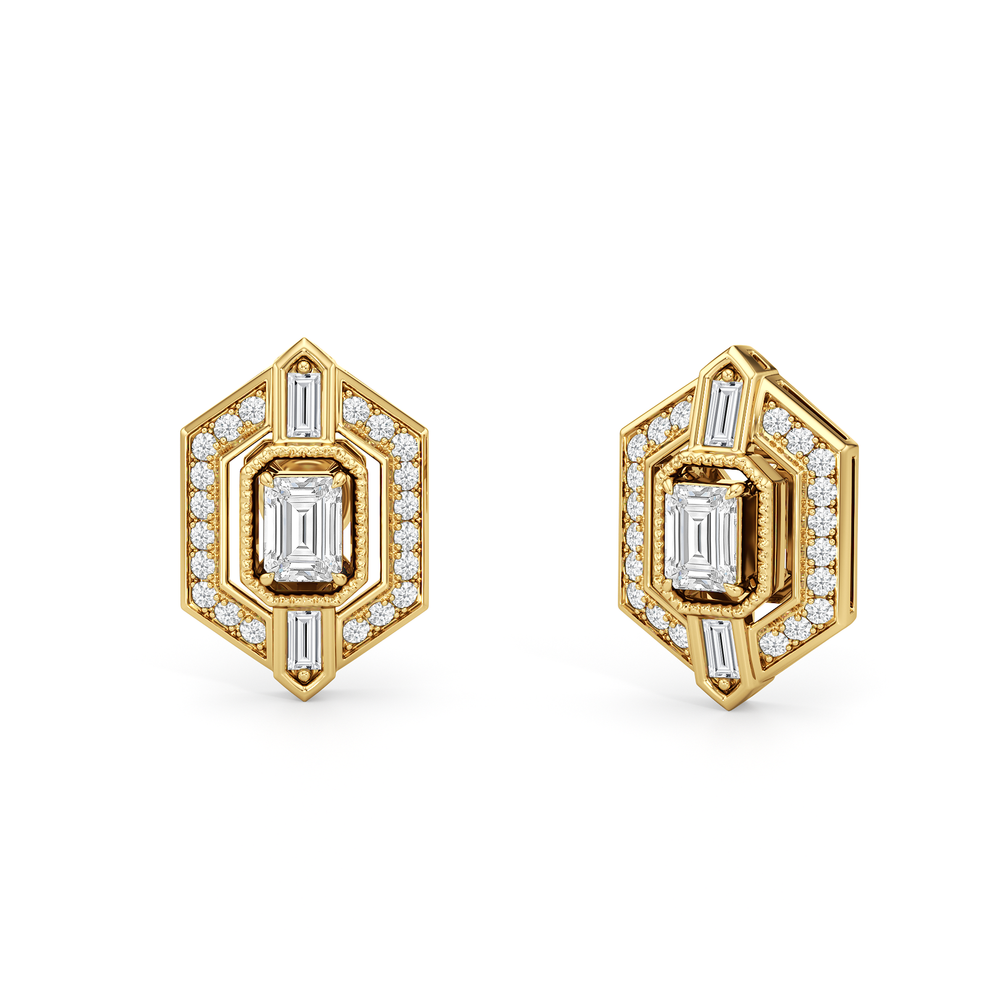 The Wiltern Earrings with 18KT Yellow Gold / Lab / 1 1/10 Cut Diamond in 14KT Yellow Gold / Lab / 1 1/10 view 2

