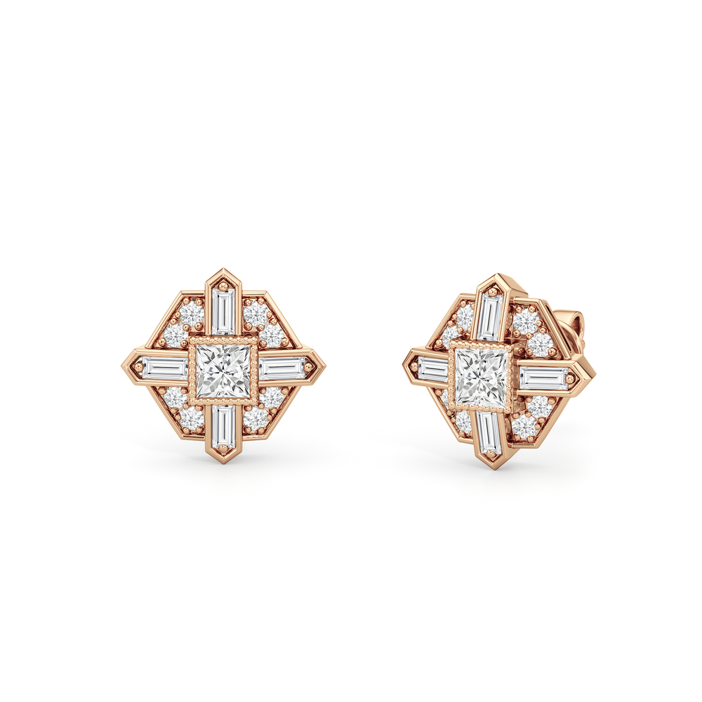 The Bullocks Earrings with 18KT Rose Gold / Lab / 1 1/5 Cut Diamond in 14KT Rose Gold / Lab / 1 1/5 view 2

