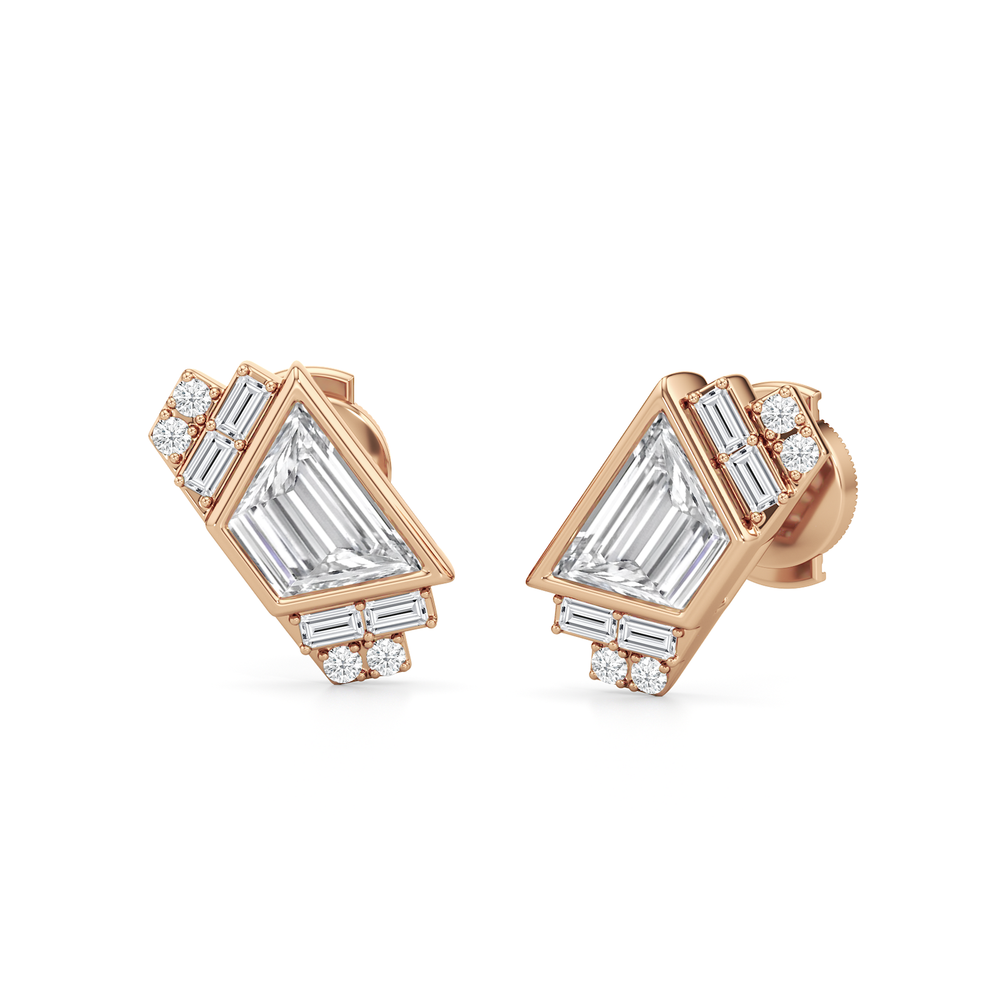 The Radio City Earrings with 18KT Rose Gold / Lab / 2 1/10 Cut Diamond in 14KT Rose Gold / Lab / 2 1/10 view 2
