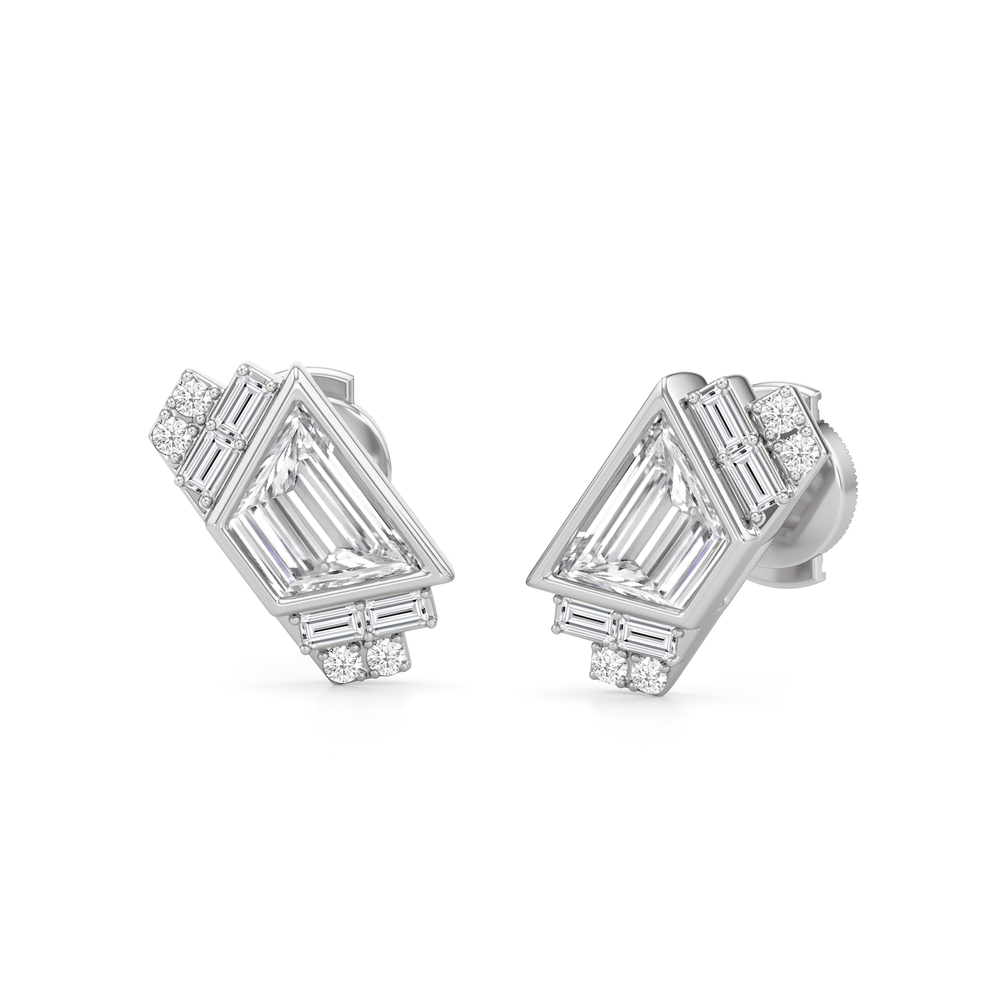 The Radio City Earrings with Platinum / Lab / 2 1/10 Cut Diamond in 14KT Platinum / Lab / 2 1/10 view 2
