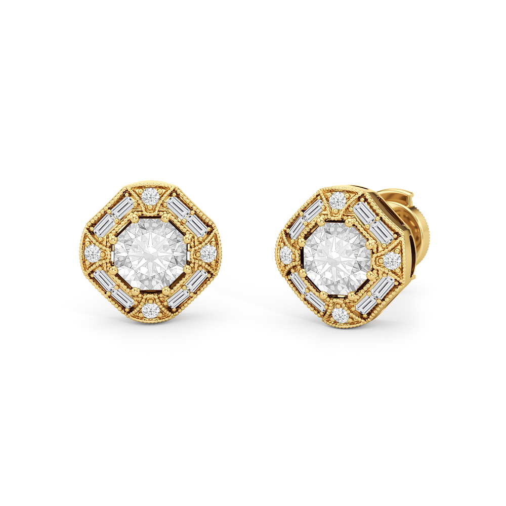 The Liberty Earrings with 18KT Yellow Gold / Lab / 2 1/10 Cut Diamond in 14KT Yellow Gold / Lab / 2 1/10 view 2
