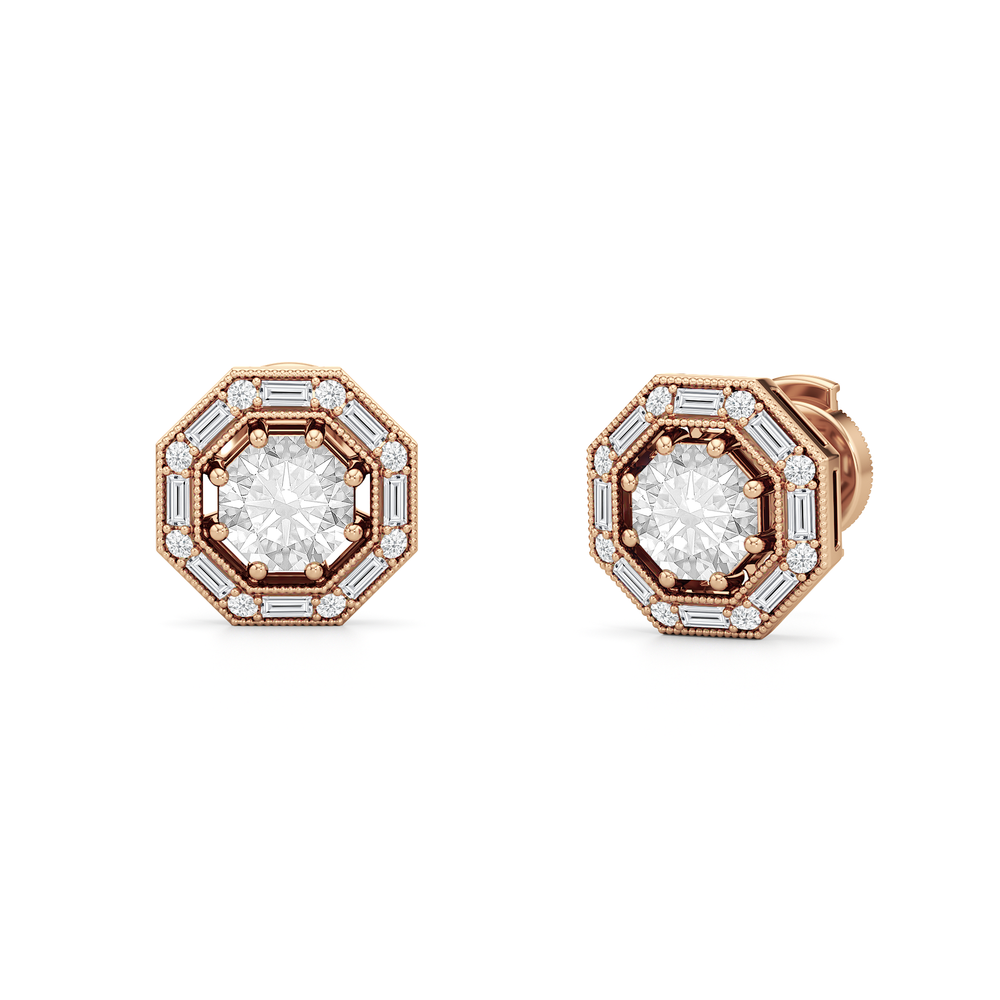 The Octa Stud Earrings with 18KT Rose Gold / Lab / 1 3/4 Cut Diamond in 14KT Rose Gold / Lab / 1 3/4 view 2
