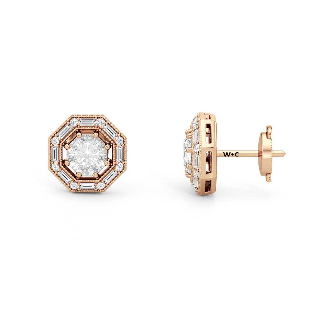 The Octa Stud Earrings with 18KT Rose Gold / Lab / 1 3/4 Cut Diamond in 14KT Rose Gold / Lab / 1 3/4 view 7
