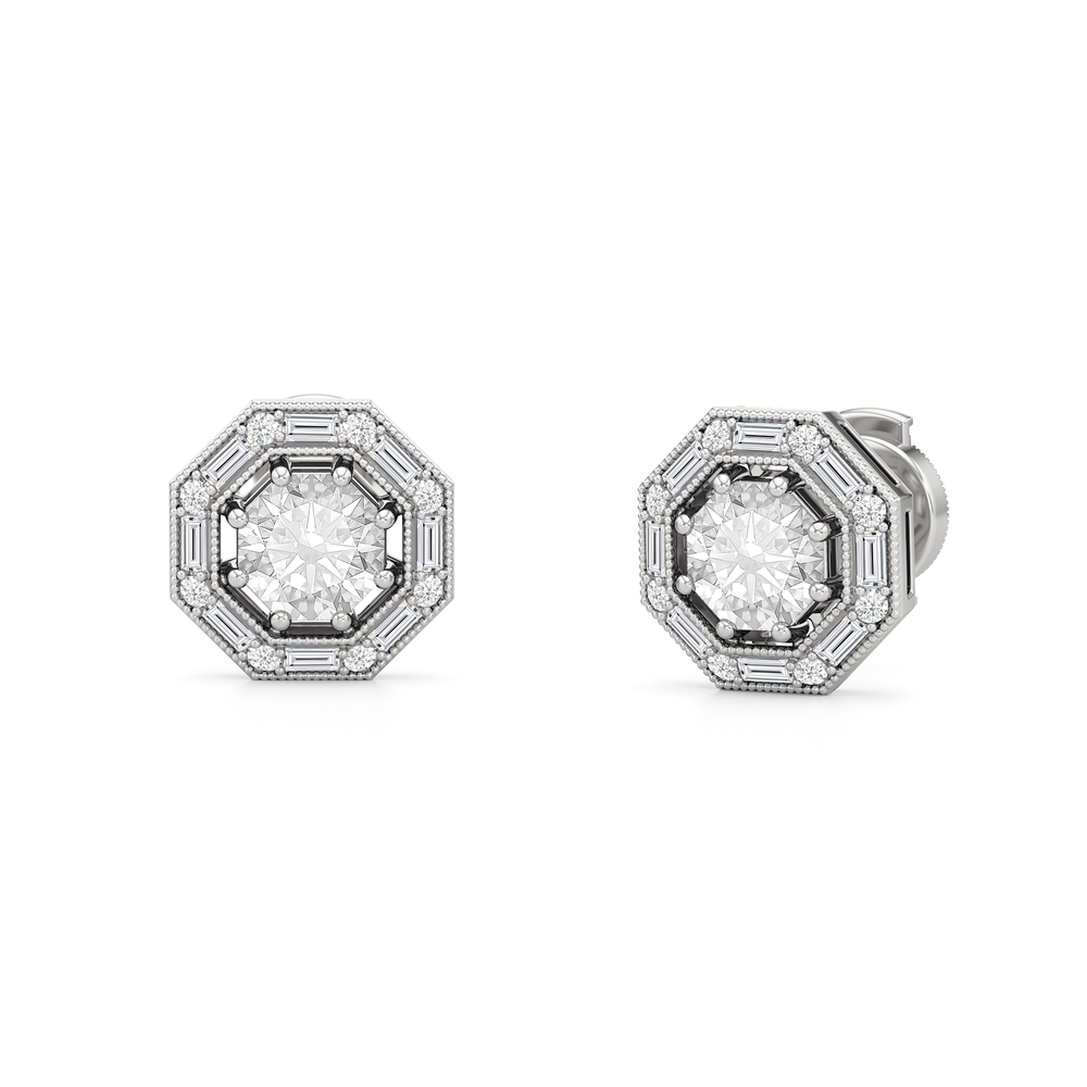 The Octa Stud Earrings with 18KT White Gold / Lab / 1 3/4 Cut Diamond in 14KT White Gold / Lab / 1 3/4 view 2

