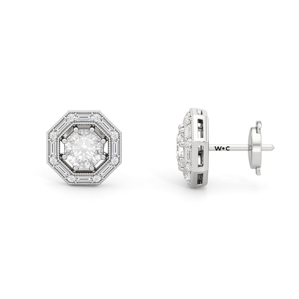 The Octa Stud Earrings with 18KT White Gold / Lab / 1 3/4 Cut Diamond in 14KT White Gold / Lab / 1 3/4 view 7
