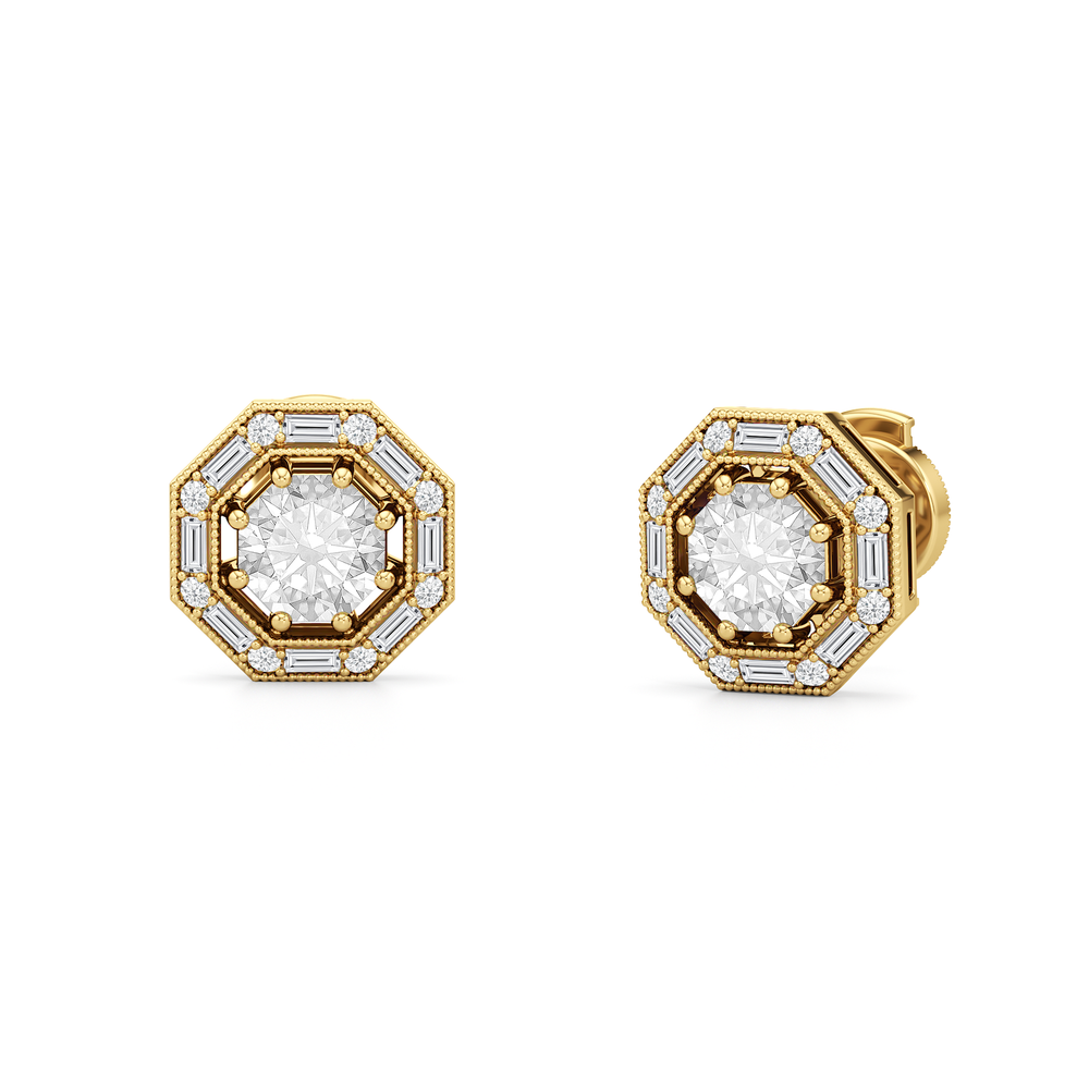 The Octa Stud Earrings with 18KT Yellow Gold / Lab / 1 3/4 Cut Diamond in 14KT Yellow Gold / Lab / 1 3/4 view 2
