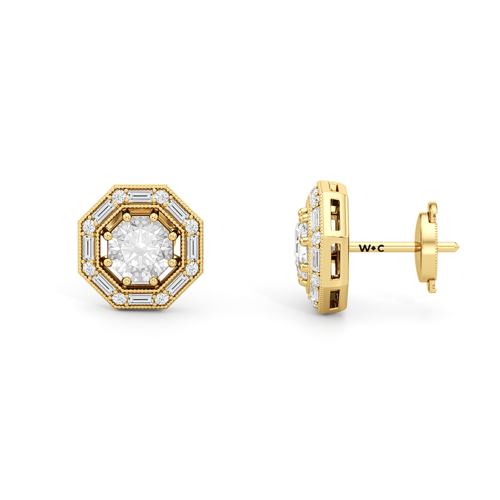 The Octa Stud Earrings with 18KT Yellow Gold / Lab / 1 3/4 Cut Diamond in 14KT Yellow Gold / Lab / 1 3/4 view 7

