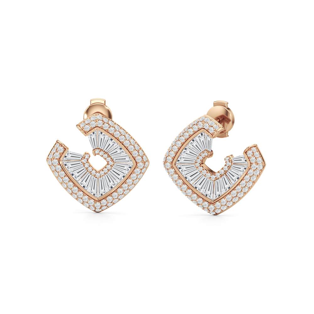 The Streamline Moderne Earrings with 18KT Rose Gold / Lab / 4 1/5 Cut Diamond in 14KT Rose Gold / Lab / 4 1/5 view 2
